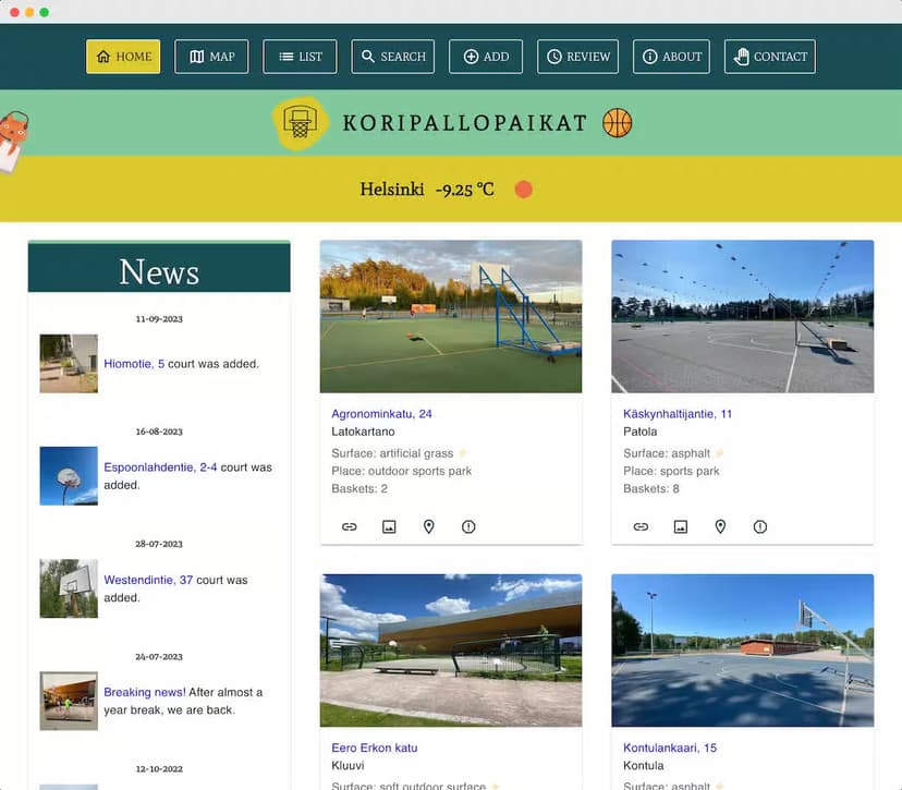 Preview image of my basketball courts website