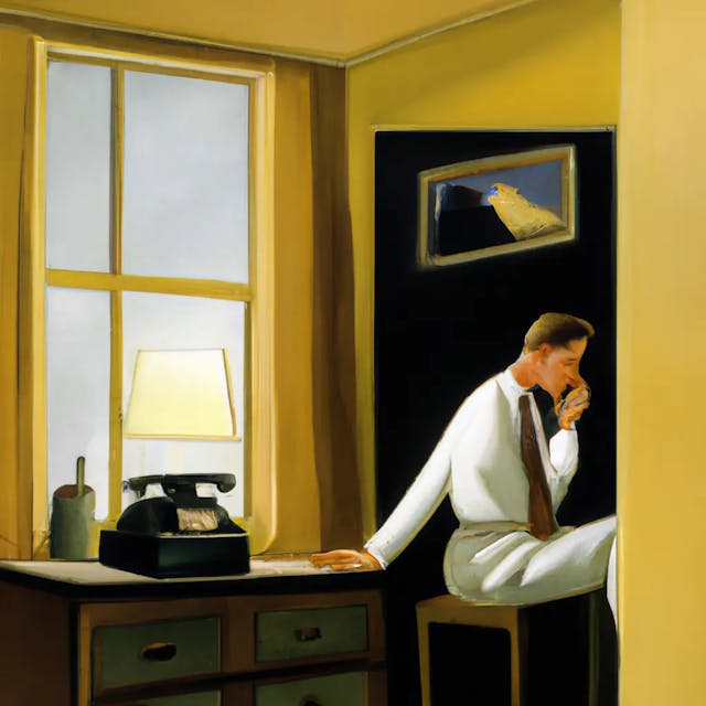 Picture of a man sitting in an office calling someone on his phone